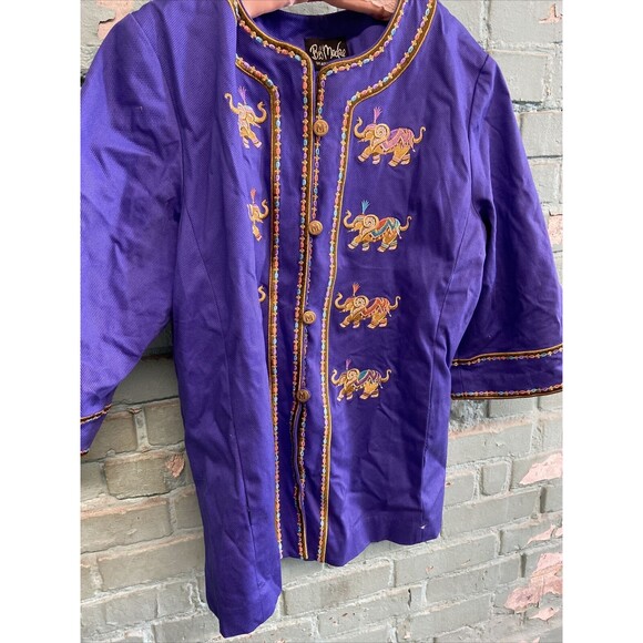 Bob Mackie Jacket XL Coat Wearable Art Purple Embroidered Elephants Vintage - Picture 5 of 12